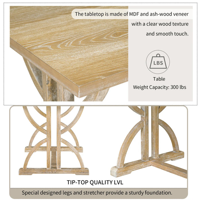6-Piece Retro Rectangular Dining Table Set with Table,4 Upholstered Chairs,1 Bench for Dining Room,Natural Wood Wash