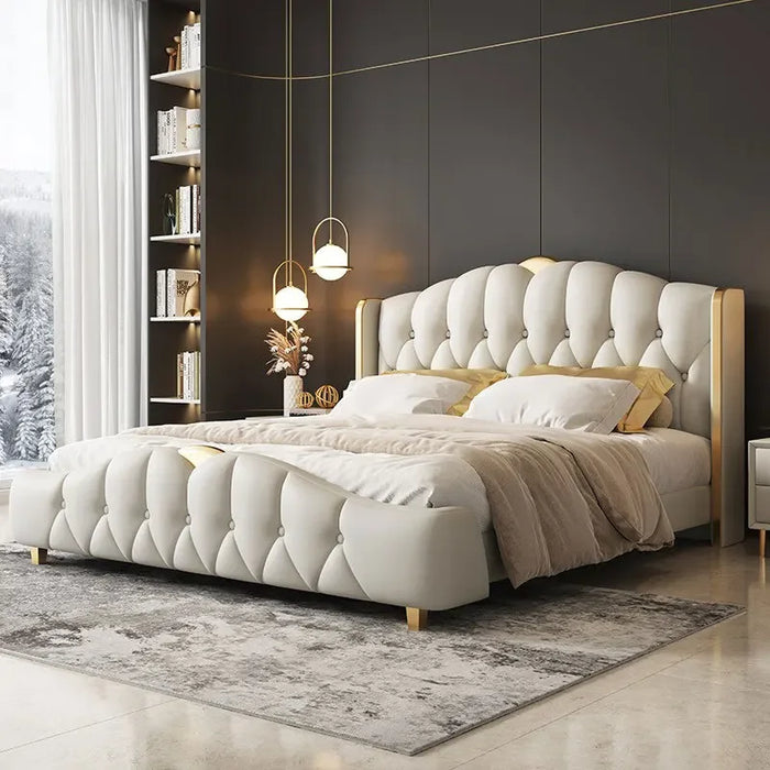 Italian minimalist Napa leather bed, light luxury, modern minimalist double bed, master bedroom, 1.8 king bed, 1.5 meter leather