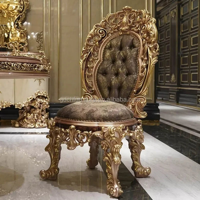 New French Hand Carved Antique Wood European Royal Baroque Round Dining Table and Chair Solid Wood Table Sets