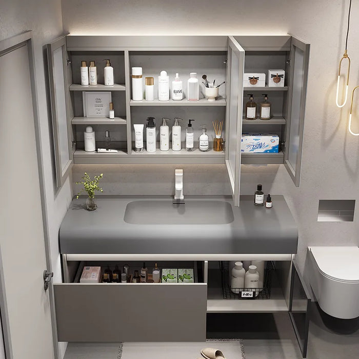Simple Slate Integrated Washbasin Solid Wood Sink Vanity Cabinet Bathroom Furniture