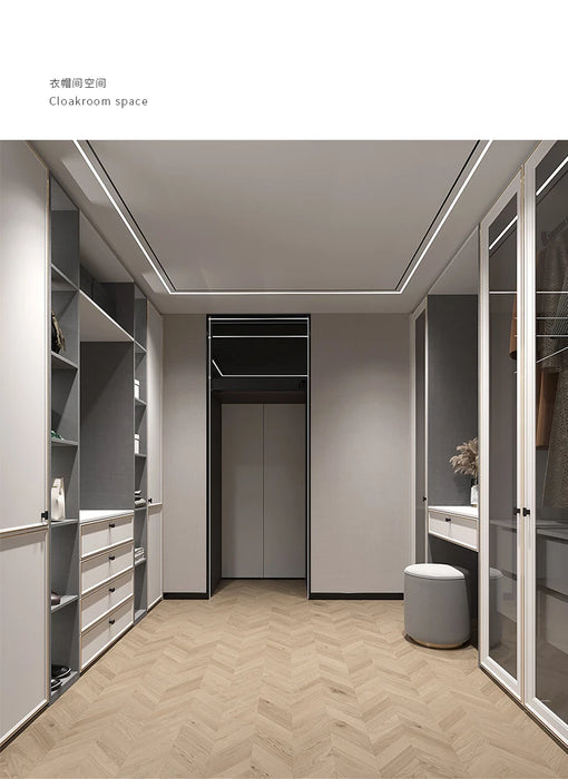Customized household full house wardrobe with modern minimalist design, walk-in cloakroom