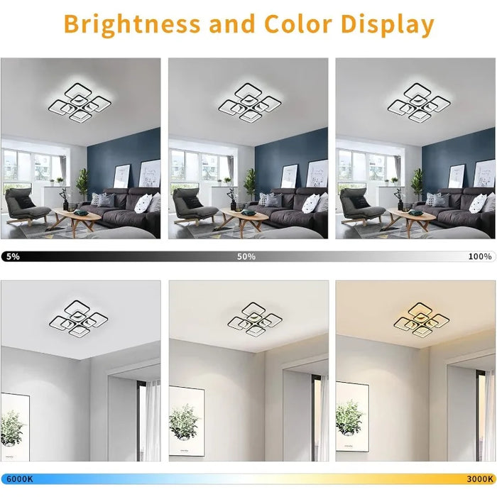 Siittoo Modern Ceiling Light Fixture, Dimmable LED Flush Mount Ceiling Chandelier Lighting with Remote