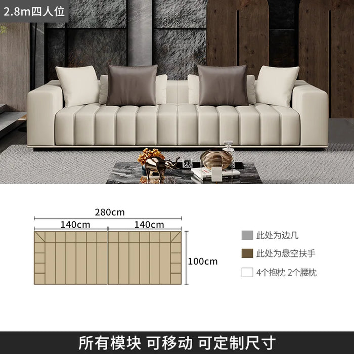 Customized Italian luxury minimalist piano key sofa large villa living room customized first floor cowhide piano leather sofa