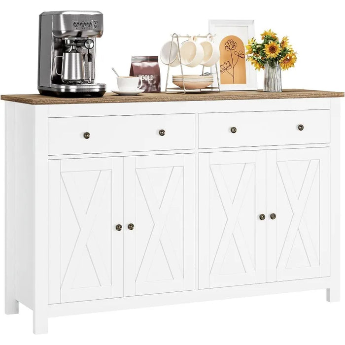 Sideboard Buffet Cabinet with Storage, 55" Large Kitchen Storage Cabinet with 2 Drawers and 4 Doors, Wood Coffee Bar Cabinet