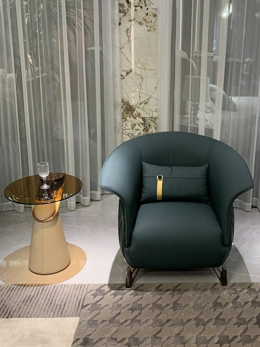 Italian leather leisure chair modern minimalist solid wood single chair negotiation chair Light luxury sofa chair