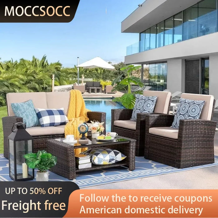 Outdoor Patio Furniture 4 Piece Set Naturehike Tent Outdoor Garden Living Room Garden Trade Shows Furnitures Tents Rattan Sofa