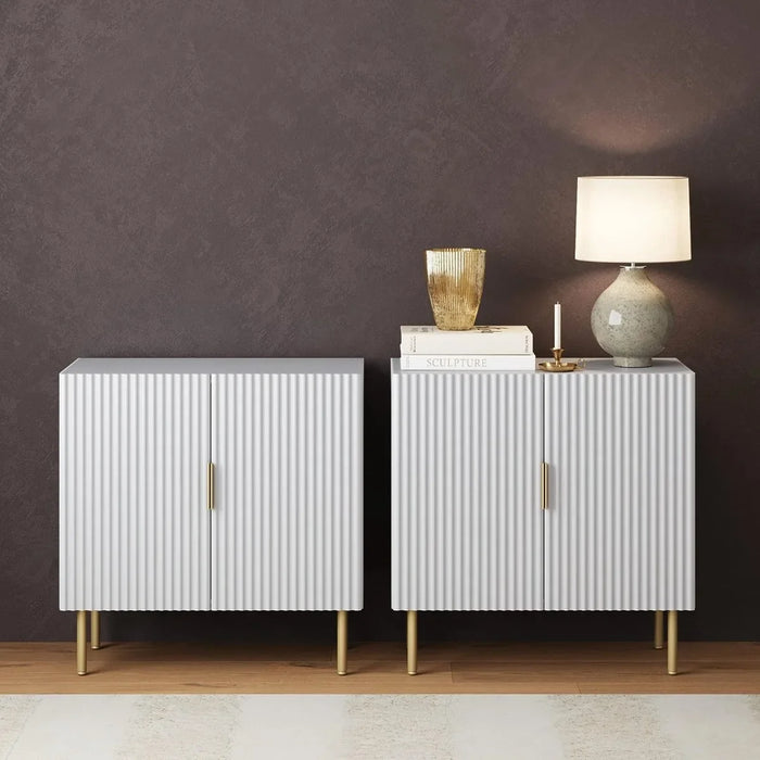 Nathan James Modern Storage, Buffet, Sideboard, Free Standing Accent Cabinet for Hallway, Entryway or Living Room, 1,White/Brass