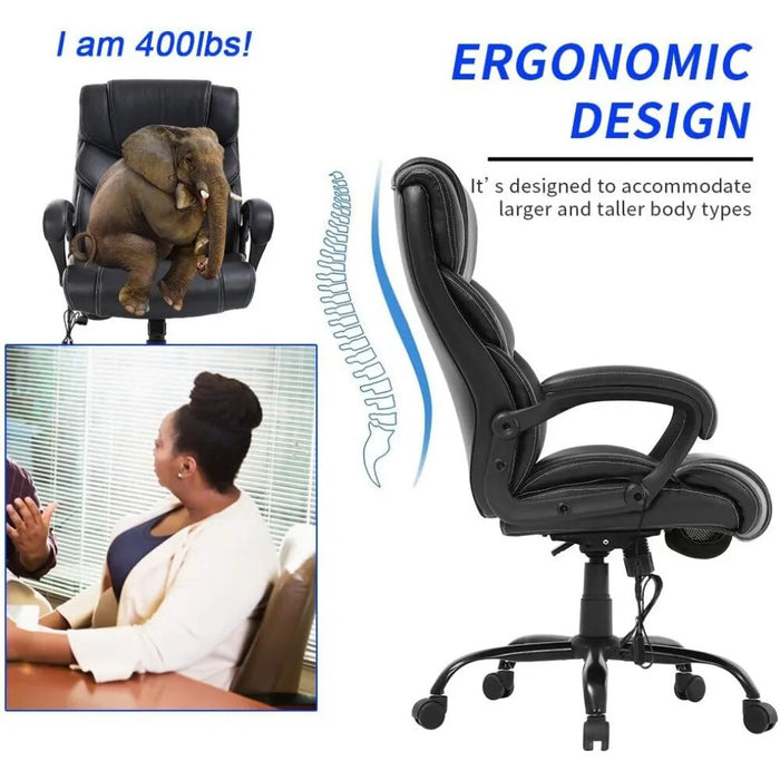 BESTOFFICE FURNITURE Big and Tall Office Chair 400lbs - Heavy Duty Metal Base Ergonomic Massage Desk Chair with Lumbar Support