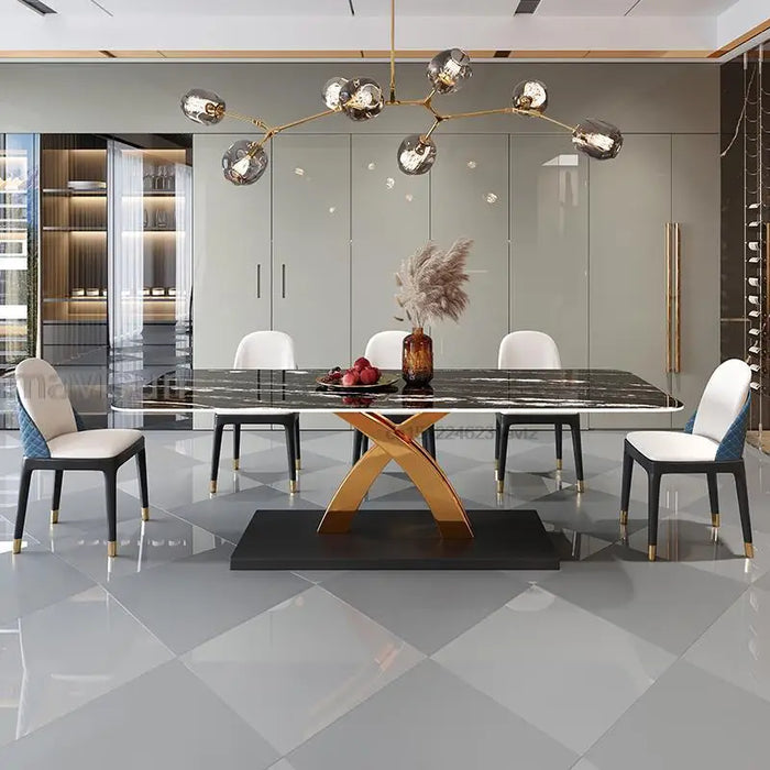 Italian Kitchen Rectangle Table And Chair Combination Household Furniture Customize Tabletop Stainless Steel Base Dining Tables