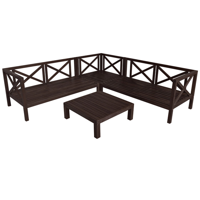 Outdoor furniture Set Wood Patio Backyard 4-Pc Sectional Seating Group with Cushions and Table X-Back Sofa Set for Small Places