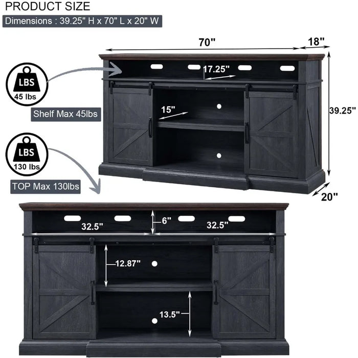 SinCiDo Farmhouse TV Stand for 80 Inch TVs, 39" Tall Entertainment Center w/Double Sliding Barn Door, Large Media Console