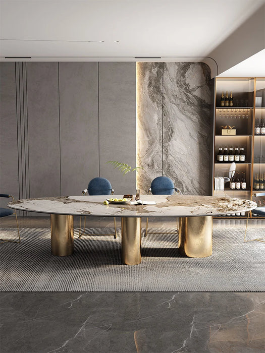 Italian light luxury very simple rock plate table home modern simple dining table oval dining table and chair combination