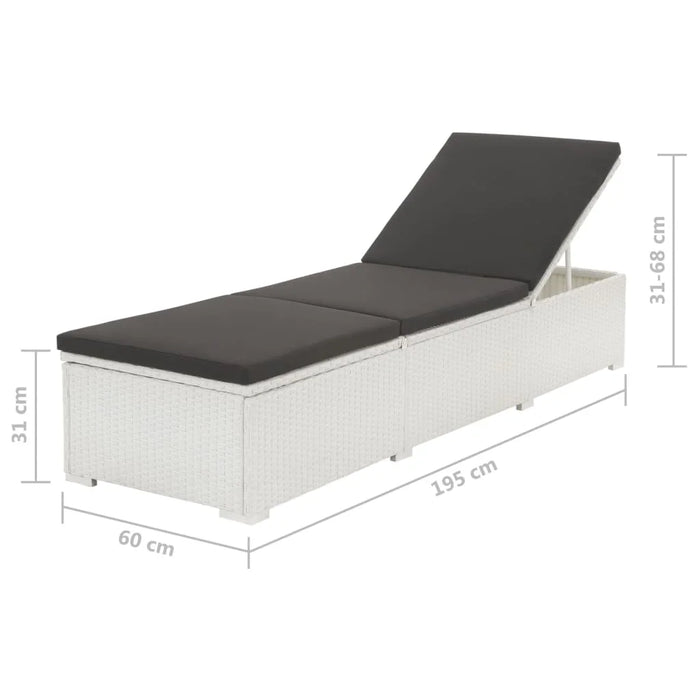 Outdoor Patio Garden Sun Lounger Lounge Chairs Pool Outside Deck with Cushion Poly Rattan White