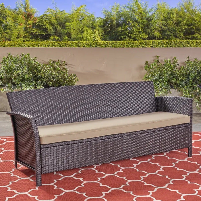 Anton Outdoor Wicker 3 Seater Sofa with Cushion, Brown, Tan outdoor furniture  furniture sofa  patio furniture