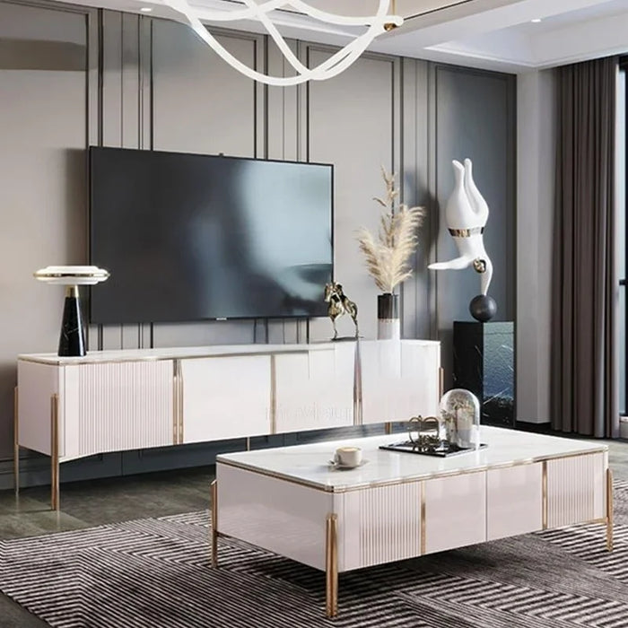 Shelf Tv Stand Modern High Quality Luxury TV Cabinet Coffee Tables Set Gold Stand Slate Tabletop For Living Room Furniture