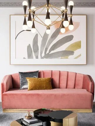 Simple light luxury net red sofa dirty pink double sofa studio photo decoration three settee