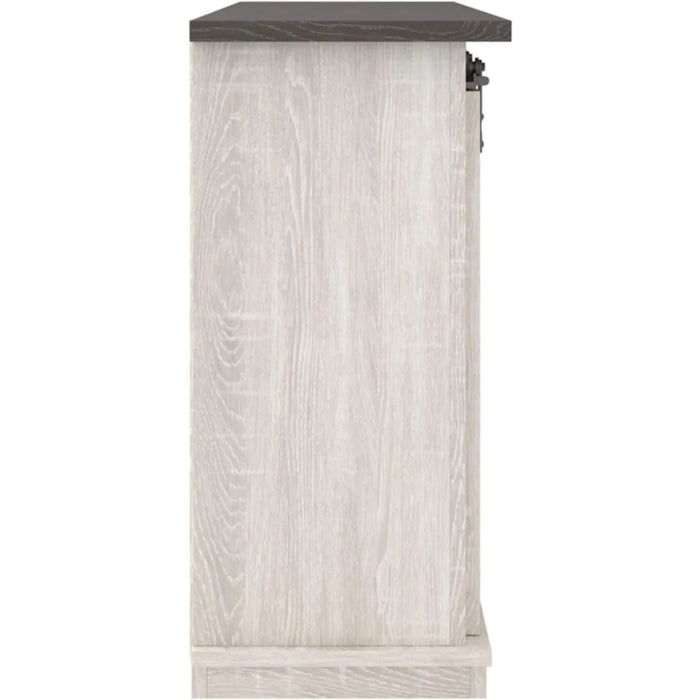 Signature Design Farmhouse TV Stand Fits TVs up to 50" with Sliding Barn Doors and Storage Shelves, Whitewash & Gray