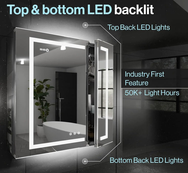 Lighted Medicine Cabinet for Bathroom - 36x32 - Front Lit & Backlit LED Medicine Cabinet with Lights