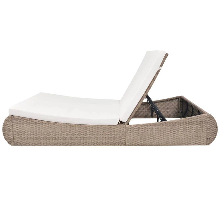 Outdoor Patio Garden Sun Lounger Lounge Bed for Pool Outside Home Deck Poly Rattan Beige