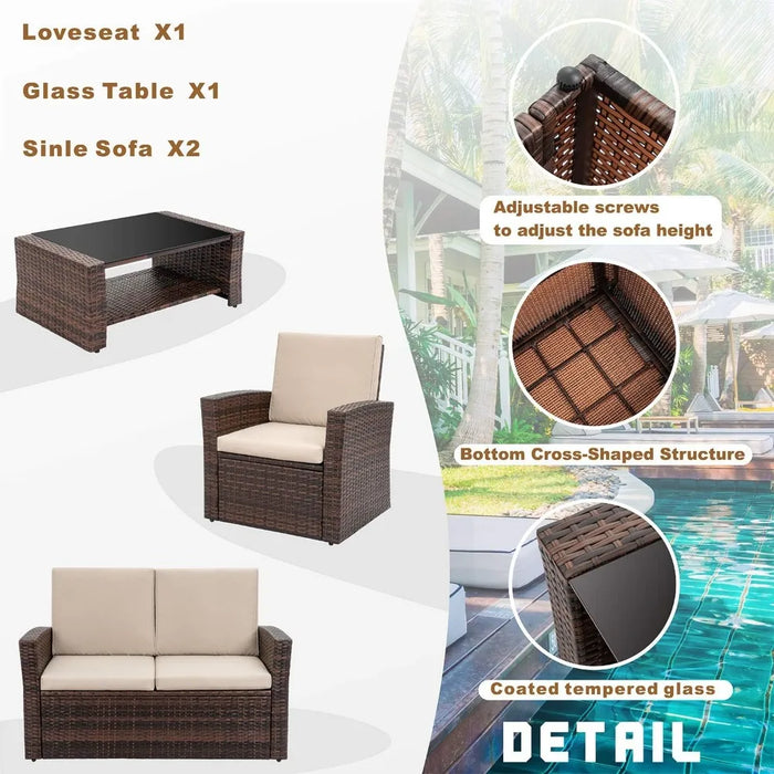 Outdoor Patio Furniture 4 Piece Set Naturehike Tent Outdoor Garden Living Room Garden Trade Shows Furnitures Tents Rattan Sofa