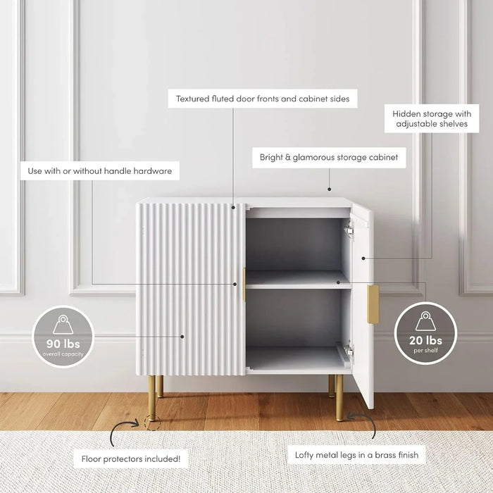 Nathan James Modern Storage, Buffet, Sideboard, Free Standing Accent Cabinet for Hallway, Entryway or Living Room, 1,White/Brass
