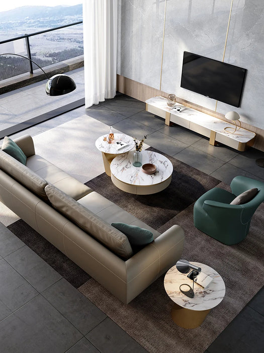 Italian light luxury sofa living room fully equipped three-seat sofa in-line large apartment leather sofa head layer cowhide