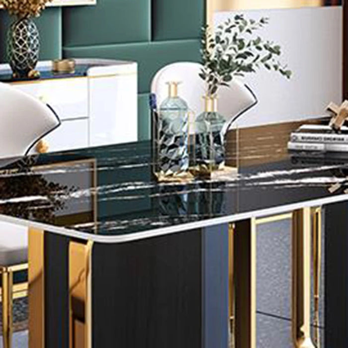 Modern Restaurant Dinning Furniture Simple Wooden Base Table With Golden Luxury Stainless Steel Frame Sltae Kitchen Table 1.8m