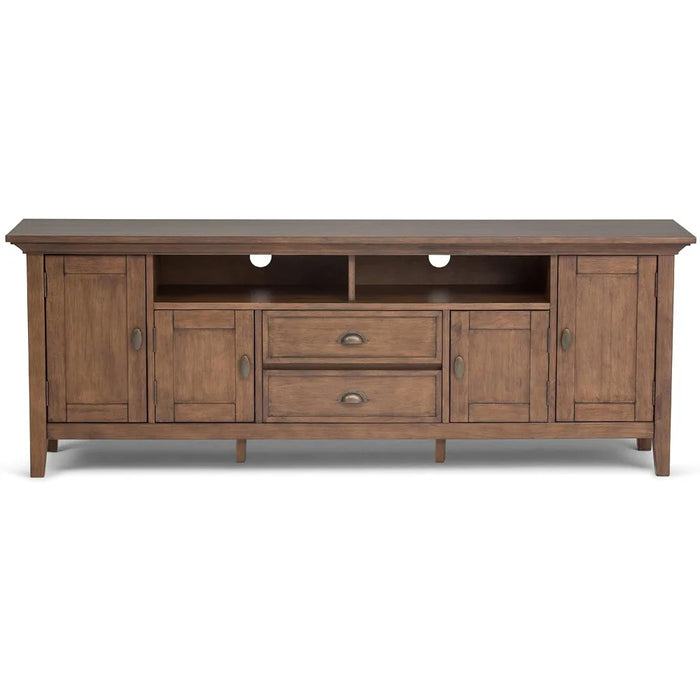 SIMPLIHOME Redmond SOLID WOOD 72 Inch Wide Transitional TV Media Stand in Rustic Natural Aged Brown For TVs up to 80 Inches