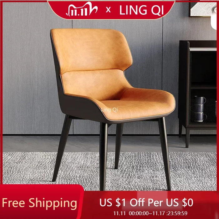 Orange Modern Luxury Dining Chairs Metal Bedroom Garden Nail Leather Chair Desk Balcony Sillas De Comedor Living Room Furniture
