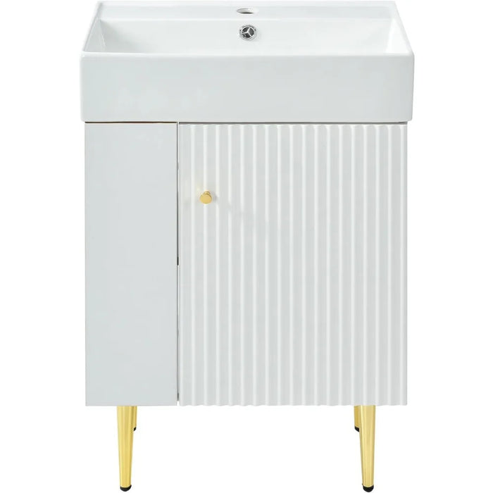 Single Ceramic Sink White 21.6" Bathroom Vanity Combo Cabinet Free Shipping Washbasins Washbasin Fixture Home Improvement