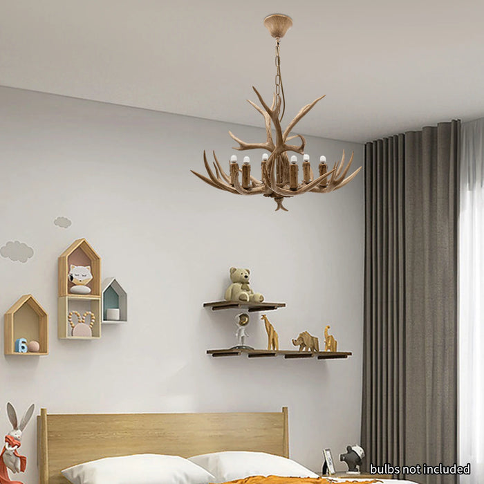 OUKANING Antler 6-Heads Chandelier Deer Horn Candle Light Restauran Lamp H Style For Living Room