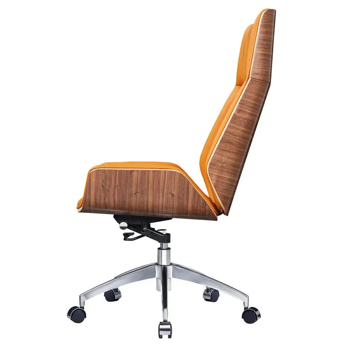 Orange Aniline Leather Ergonomic Office Chair Armless Chair Desk Chair Walnut Wood