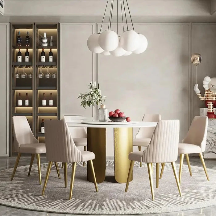 Simple Modern Light Luxury Rock Dining Table Vintage Household Round Side Table Turntable White Mesa De Cocina Hotel Furniture