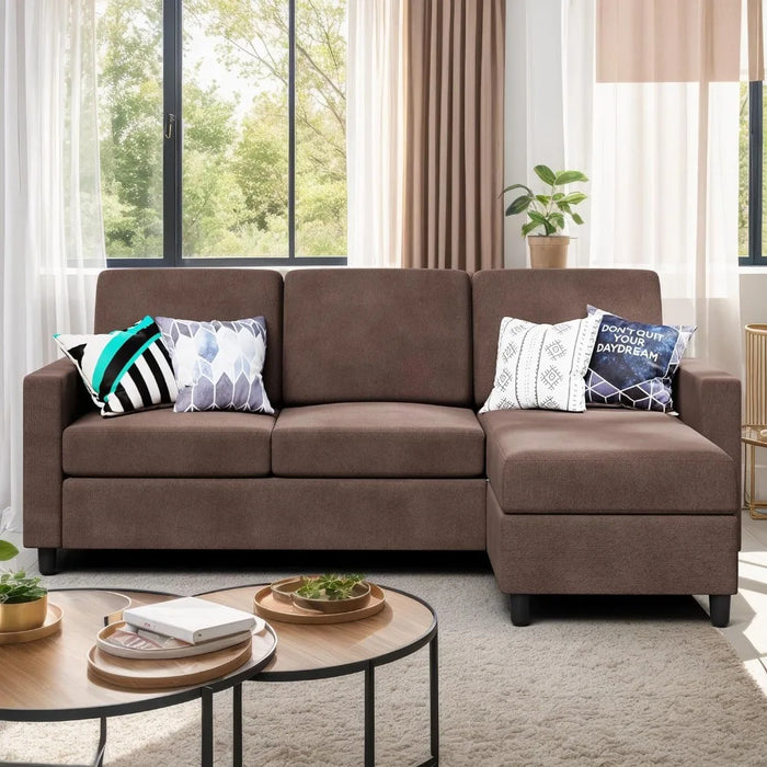 Convertible Sectional Sofa Couch, Modern Linen Fabric L-Shaped , 3-Seat Sofa Sectional with Reversible Chaise