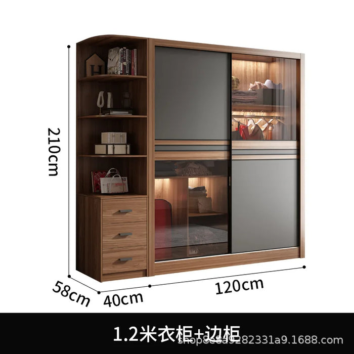 Simple Bedroom Organizer Wardrobe Clothes Nordic Wooden Wardrobe Glass Sliding Door Space Saver Design Armario Home Furniture