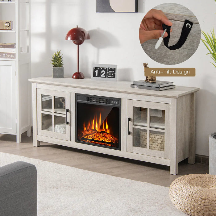 Costway 58 Inches Fireplace TV Stand for TVs up to 65 Inches W/ 1400W Electric fireplace