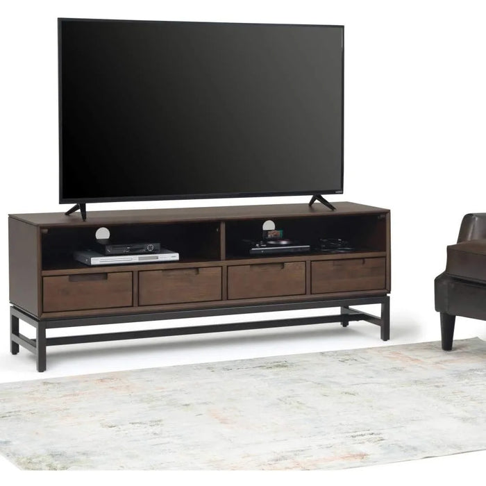 SIMPLIHOME Banting SOLID HARDWOOD 60 Inch Wide Industrial TV Media Stand in Walnut Brown for TVs up to 65 Inch
