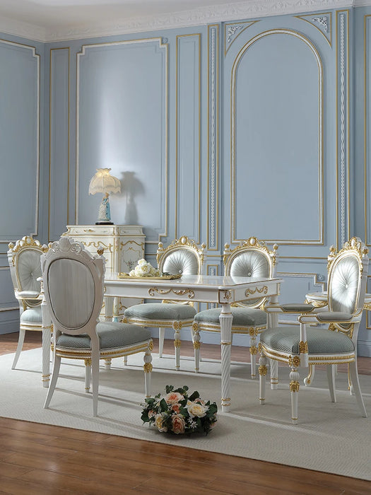 Palace French retro dining table and chair combination beech 1.8M simple gold European light luxury solid wood table