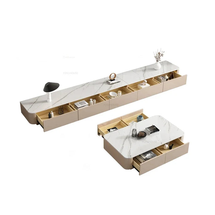 Italian Light Luxury Slate TV Stands Minimalist Home Floor TV Cabinet Coffee Table Combination Drawer Living Room Furniture