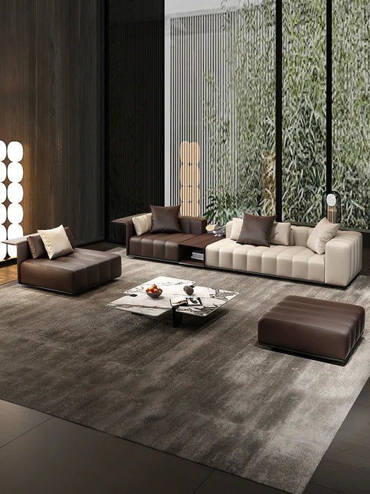 Customized Italian luxury minimalist piano key sofa large villa living room customized first floor cowhide piano leather sofa