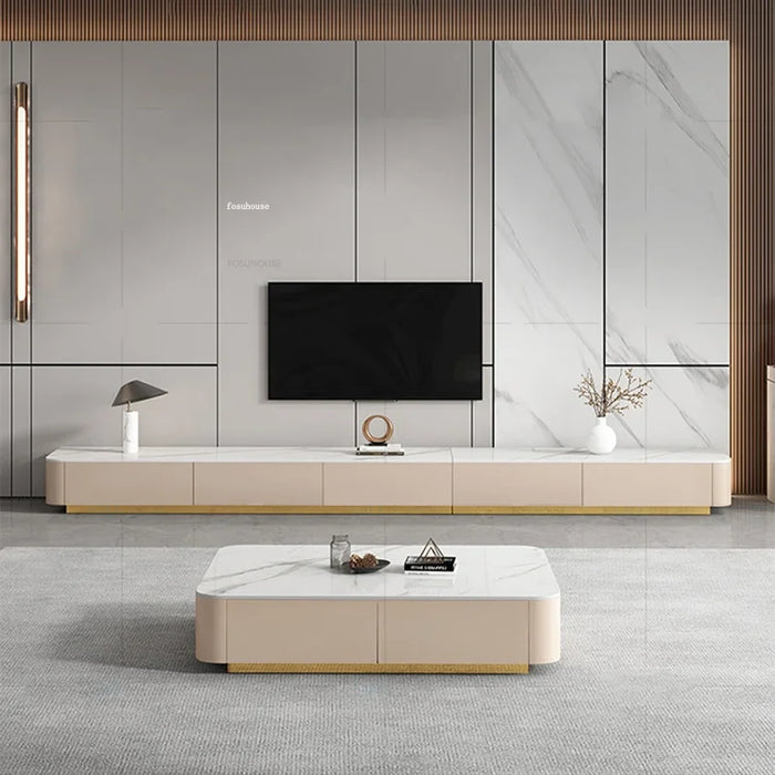 Italian Light Luxury Slate TV Stands Minimalist Home Floor TV Cabinet Coffee Table Combination Drawer Living Room Furniture