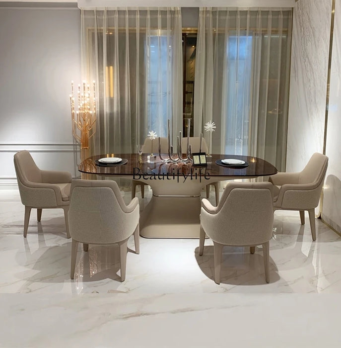 Oval Dining Table Solid Wood Hong Kong-Style Light Luxurious and Simple High-End Furniture
