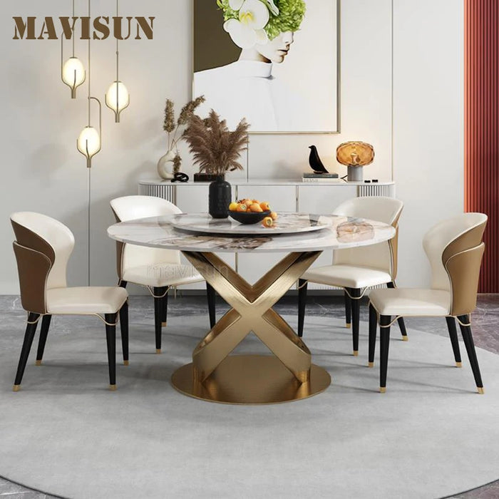 Italian Office Luxury Rock Board Dining Table Turntable Modern Simple Household Kitchen Table And Chair Bedroom Set Furniture