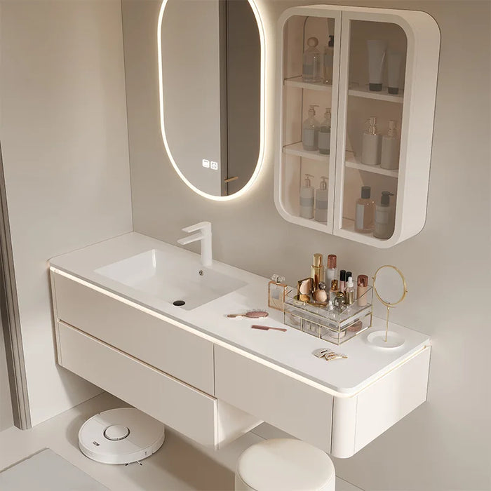 Cream Oak Bathroom Cabinet, Dresser, Combination Toilet, Rock Slab, Seamless Basin, Vanity, Sink, Bathroom Cabinet