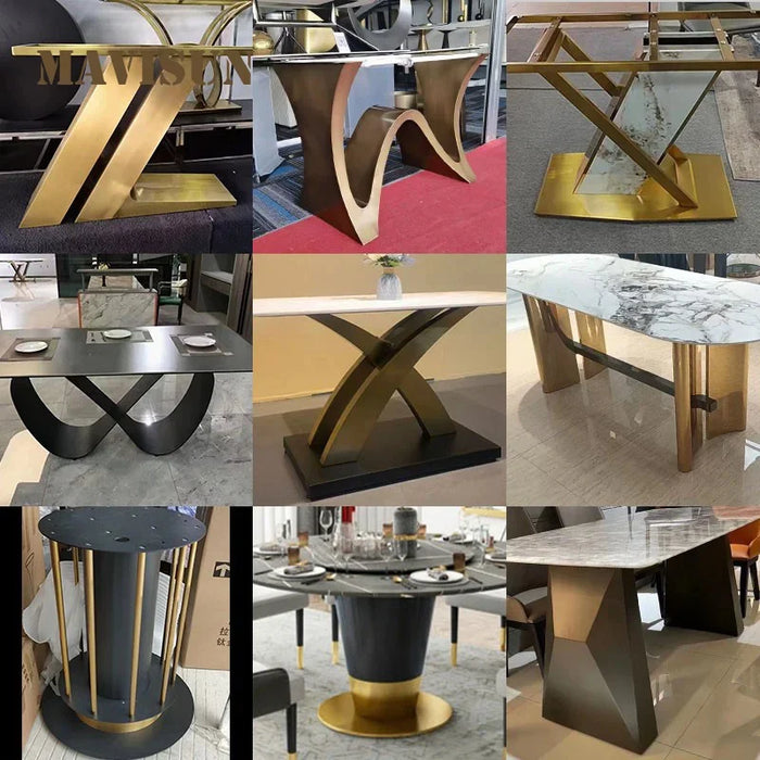 Italian Dining Table Basse Dining Room Industrial Hotel Kitchen Black Golden Stainless Steel Mesas Redondas Luxury Furniture