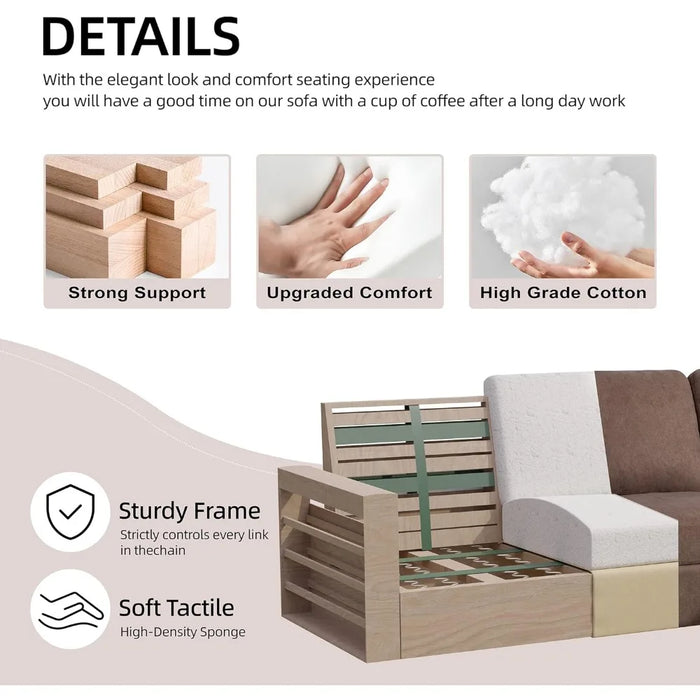 Convertible Sectional Sofa Couch, Modern Linen Fabric L-Shaped , 3-Seat Sofa Sectional with Reversible Chaise