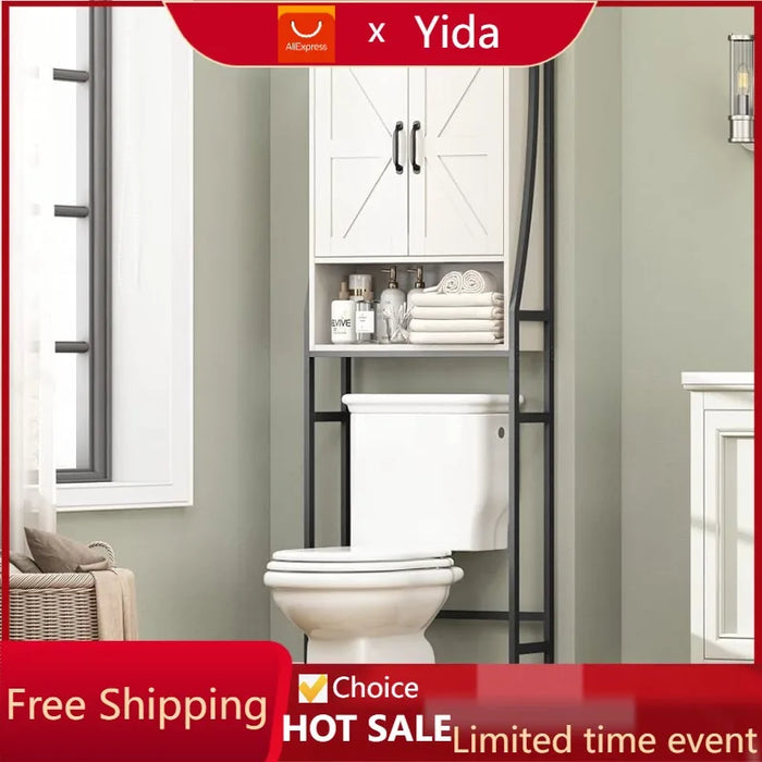 Over The Toilet Storage Cabinet, Over Toilet Bathroom Organizer, Above Toilet Storage Cabinet with Barn Doors Behind Toilet