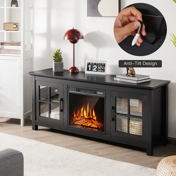 Costway 58 Inches Fireplace TV Stand for TVs up to 65 Inches W/ 1400W Electric fireplace