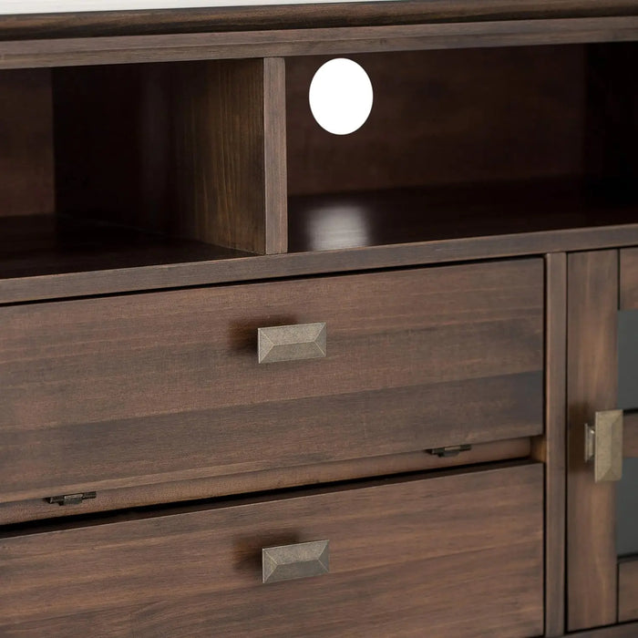 SIMPLIHOME Artisan SOLID WOOD 72 Inch Wide Transitional TV Media Stand in Natural Aged Brown for TVs up to 80 Inch