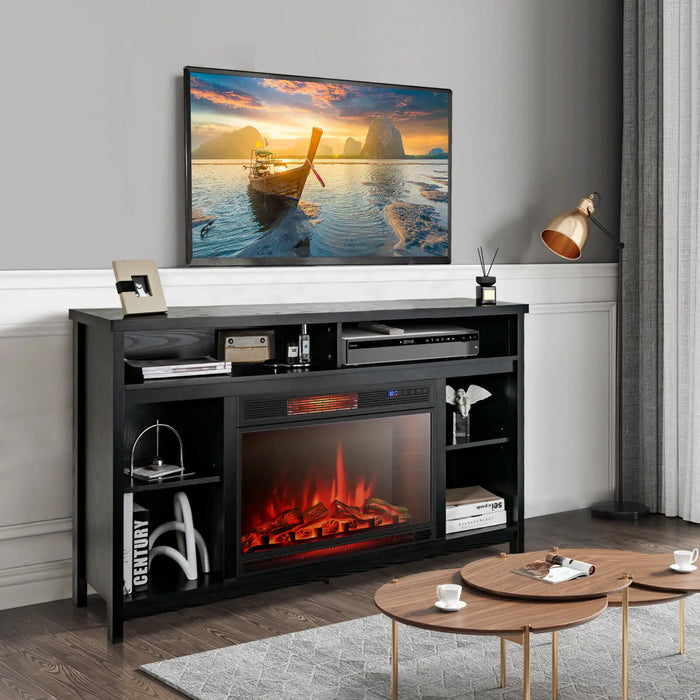 Costway 58" Fireplace TV Stand Entertainment Console w/ Spacious Tabletop & Shelves